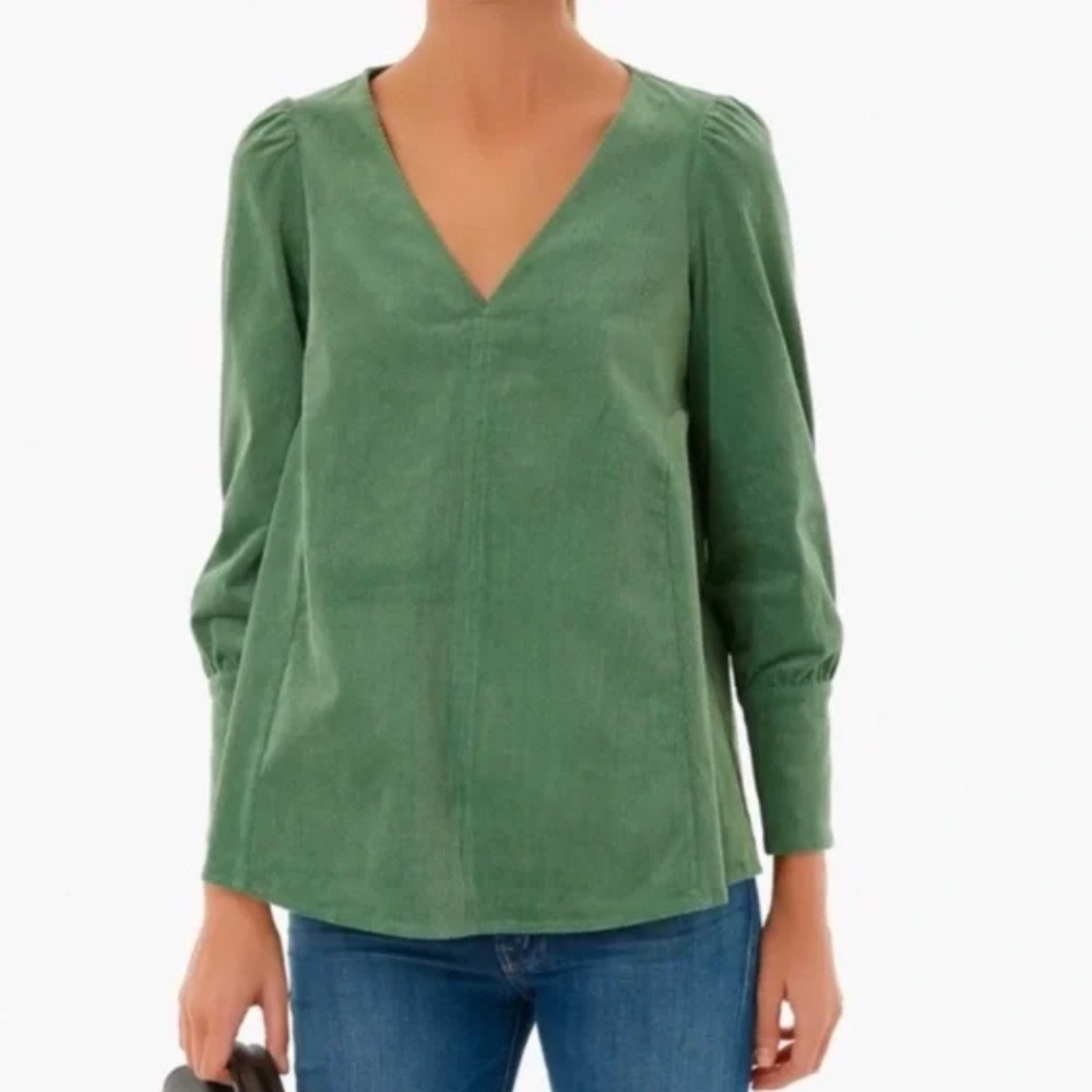 Tuckernuck Corduroy Rock-Stud Cuff Easton Blouse - Green, Size: XS, Never Worn